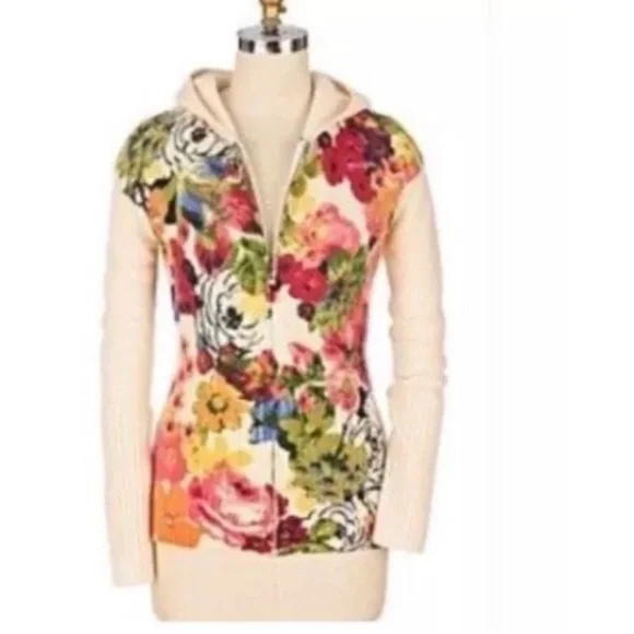 Anthropologie Moth Hothouse Floral Zip-up Hoodie Wool Cardigan Sweater Jacket XS - Picture 8 of 9
